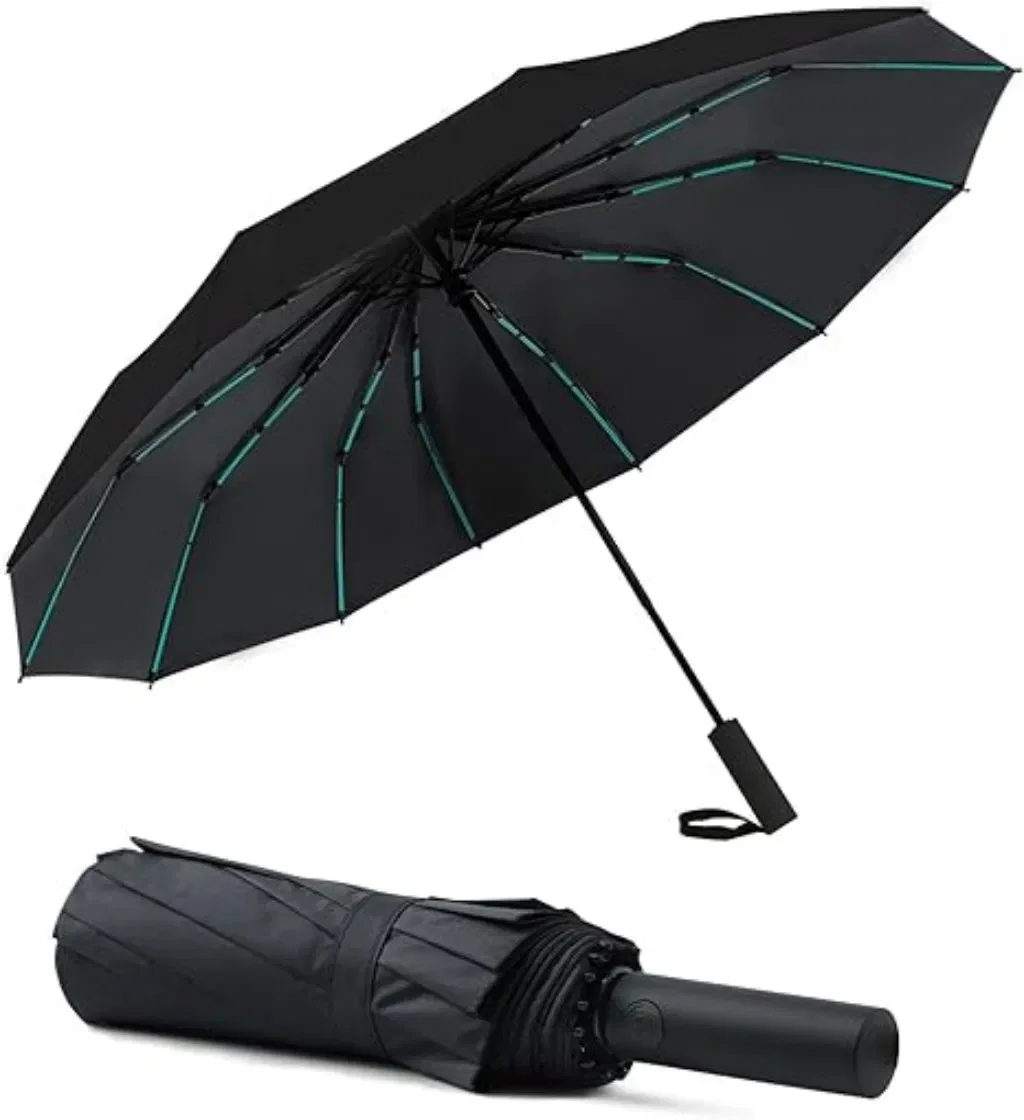 12-Rib Automatic Black-Coated Umbrella
