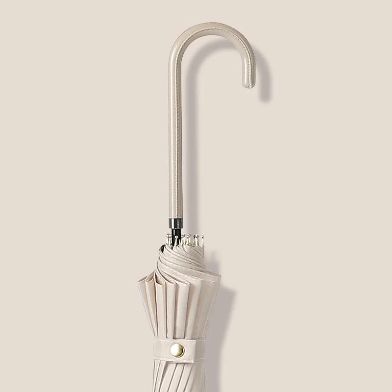 16-Rib Leather-Effect Hook Handle Umbrella