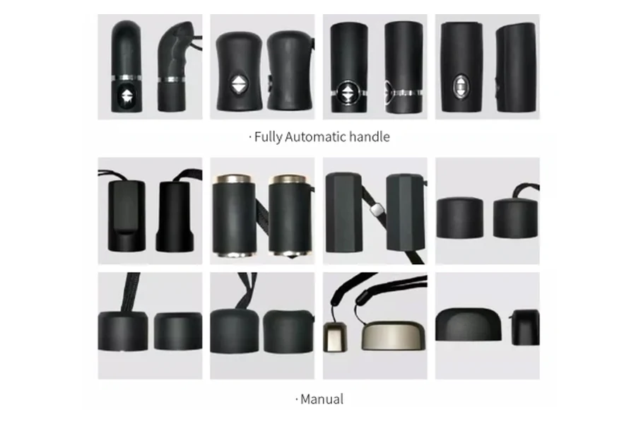 Automatic and manual umbrella handle examples